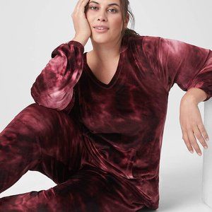 Velour Long-Sleeve V-Neck Hoodie - Dye Effect